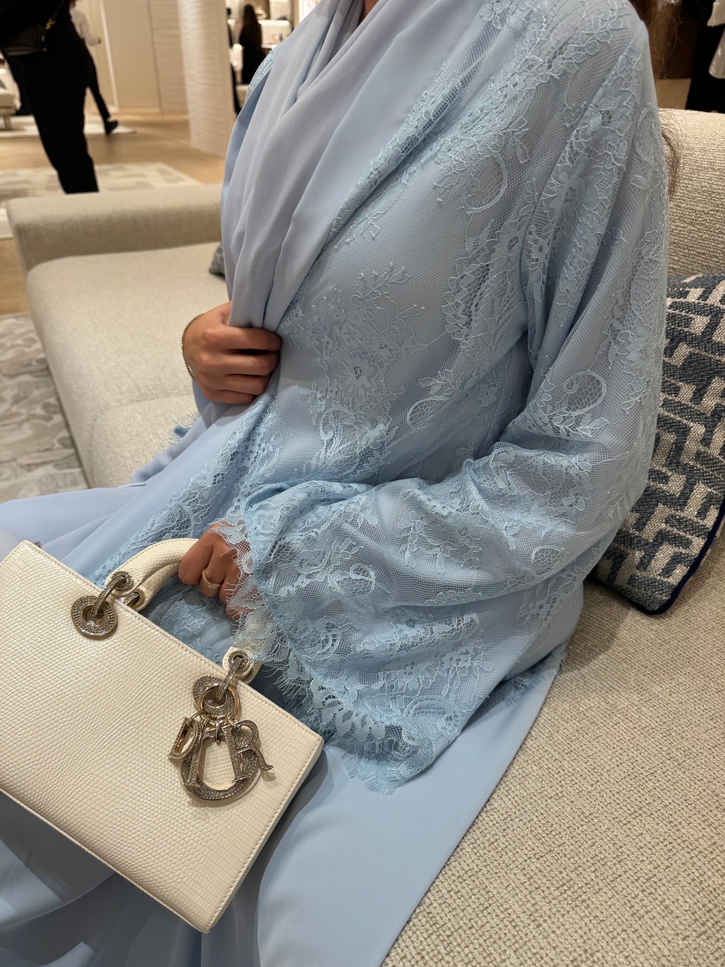 Baby blue lace abaya RTW