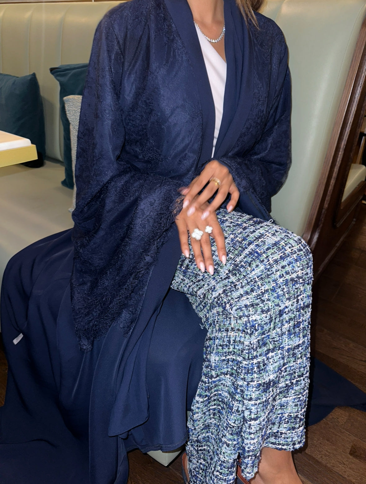 Ready to deliver navy lace abaya