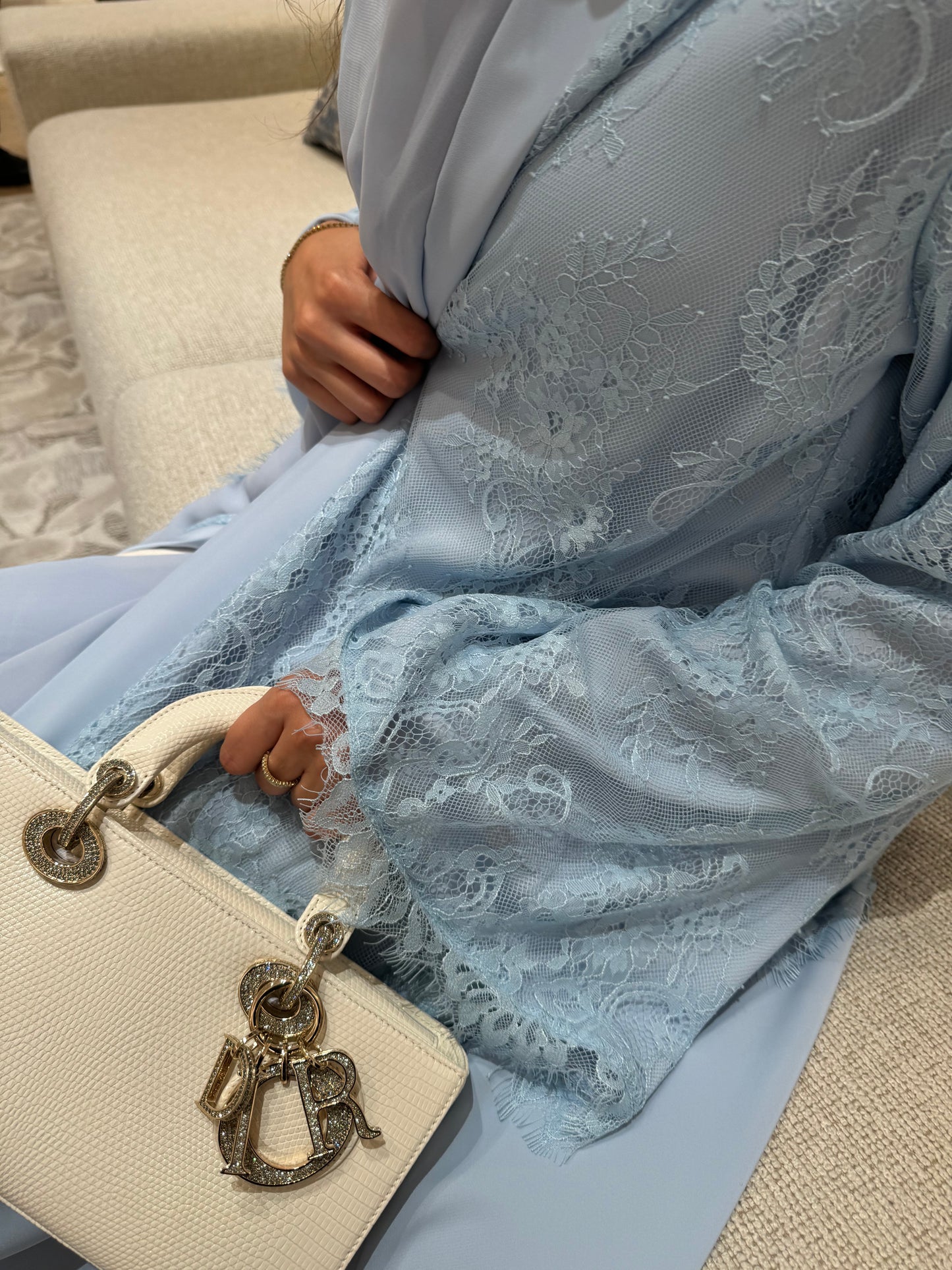 Baby blue lace abaya