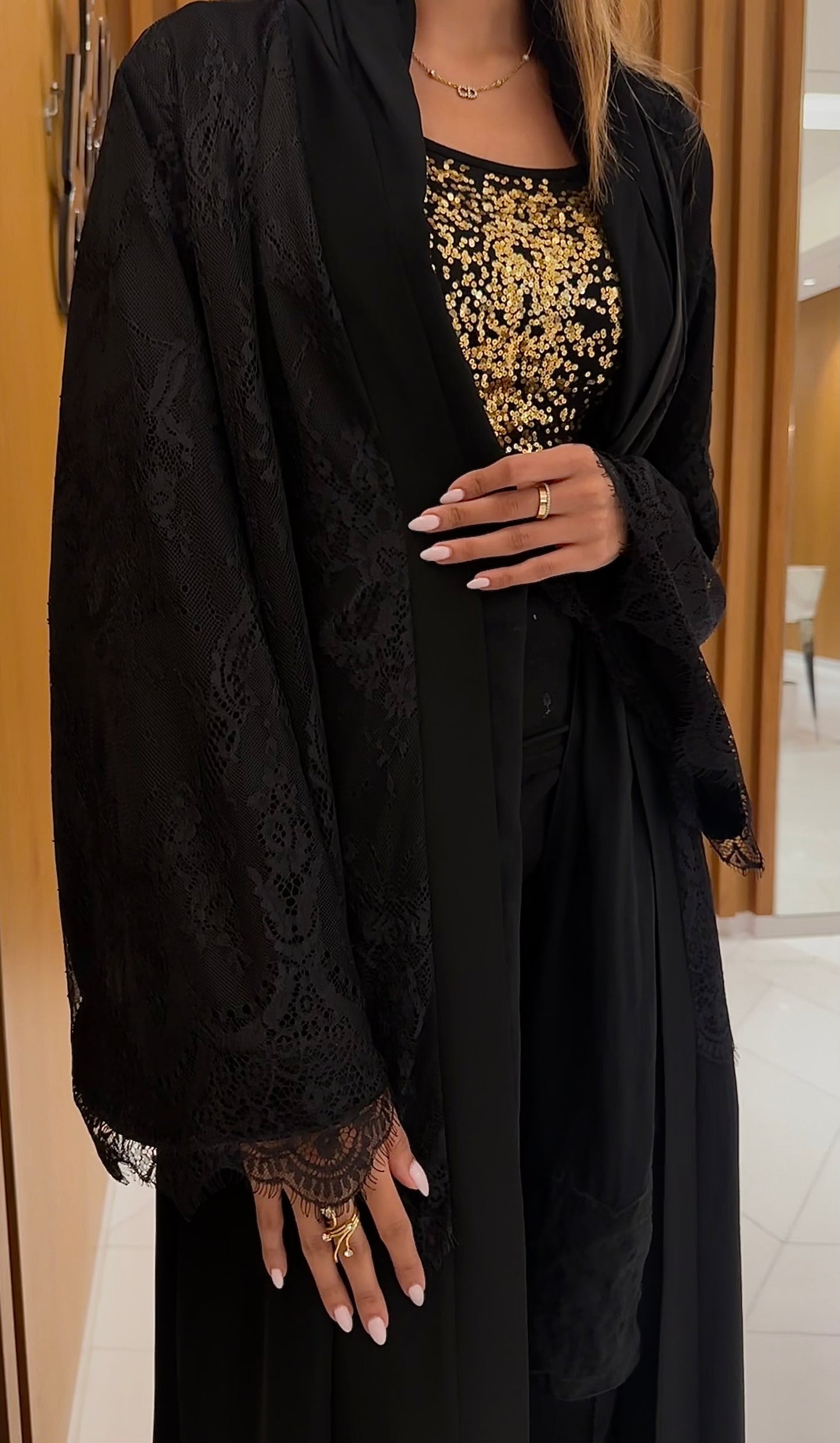 Ready to wear black lace abaya