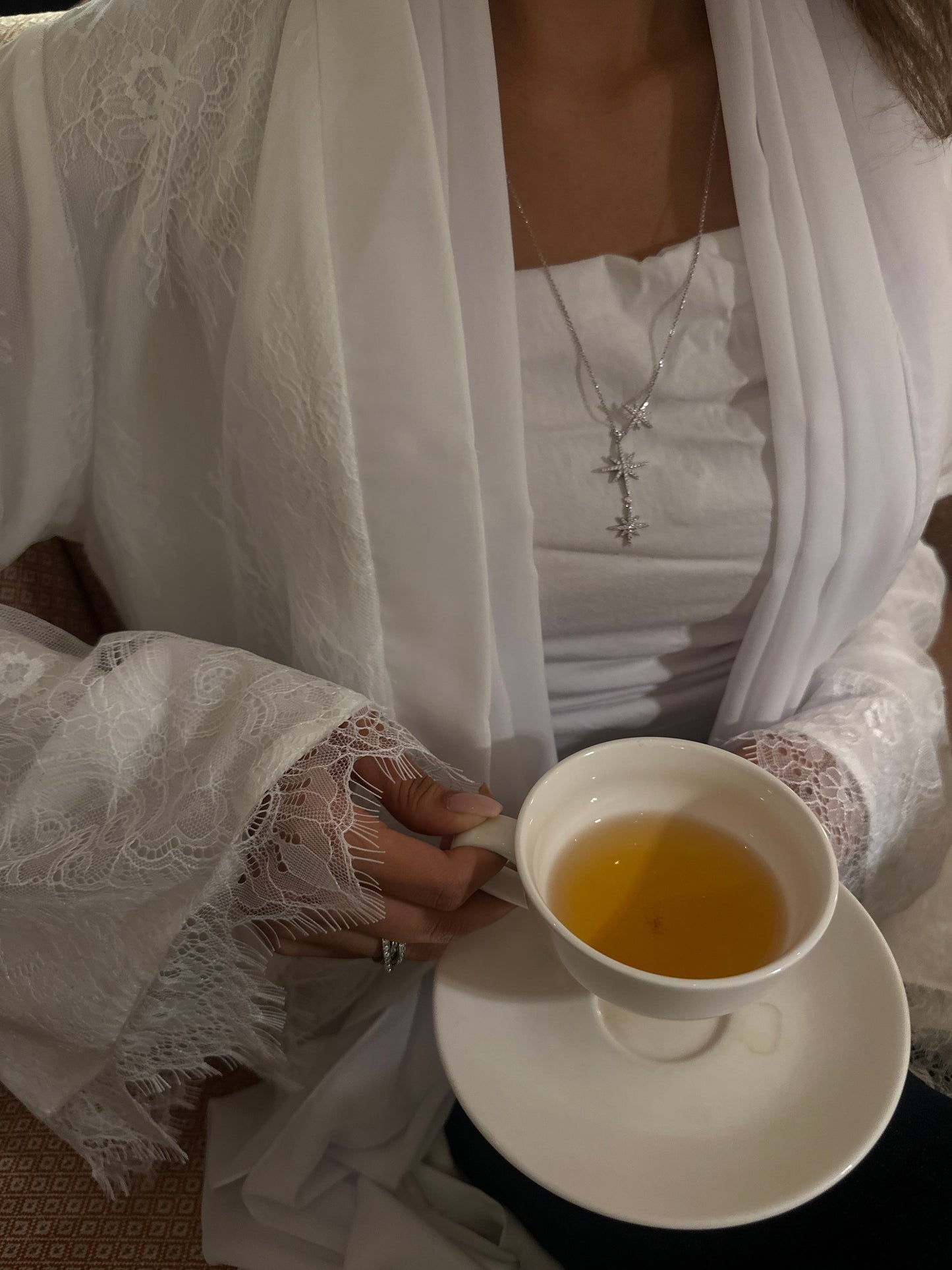 Ready to deliver white lace abaya