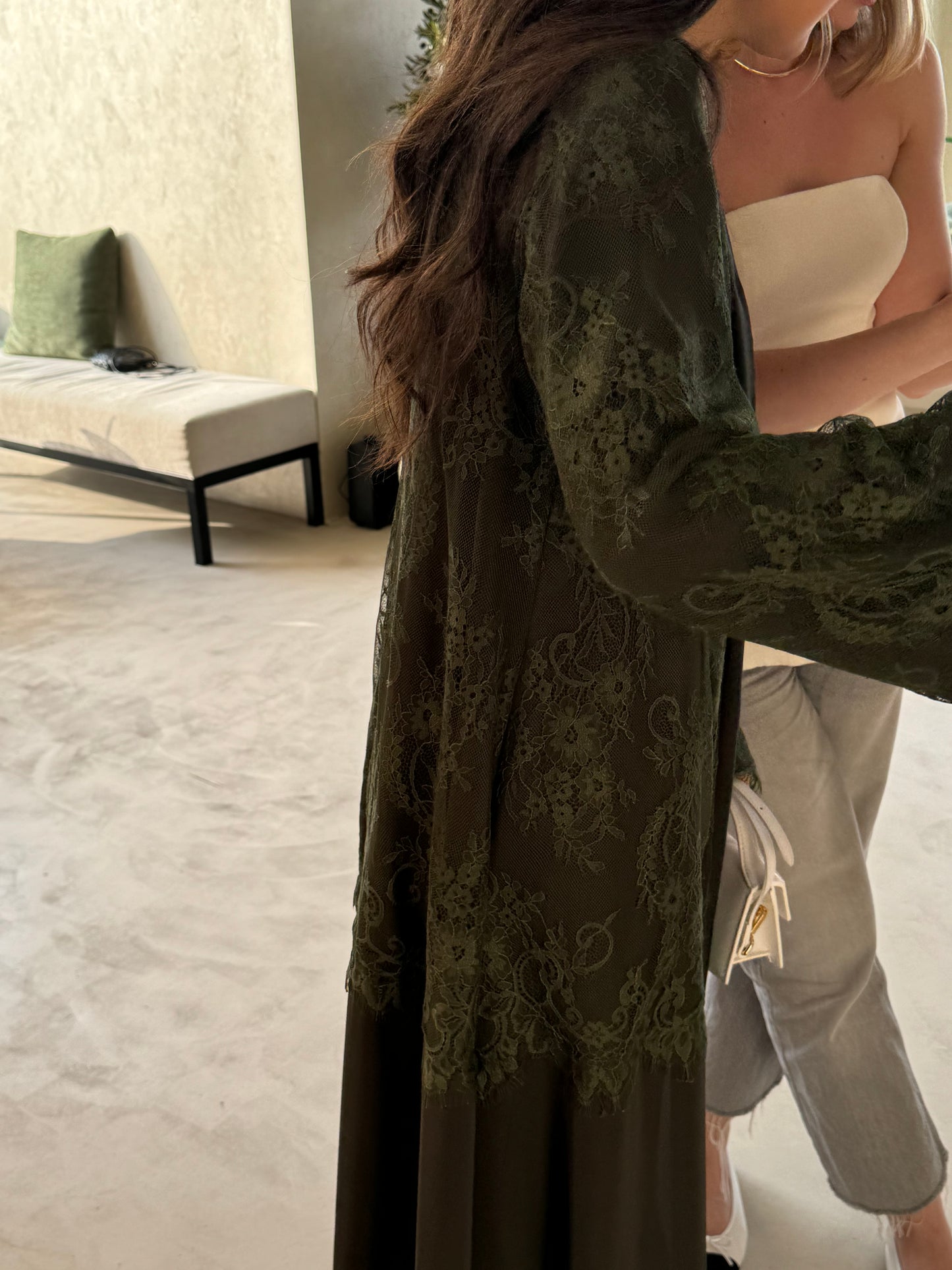 Ready to wear olive lace abaya 55