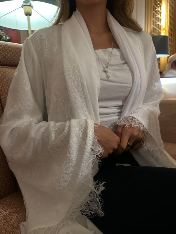 Ready to deliver white lace abaya