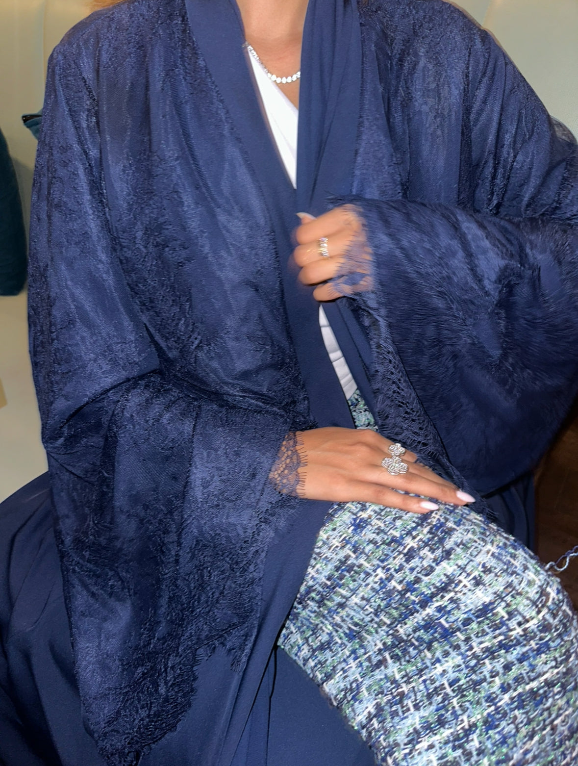 Ready to deliver navy lace abaya