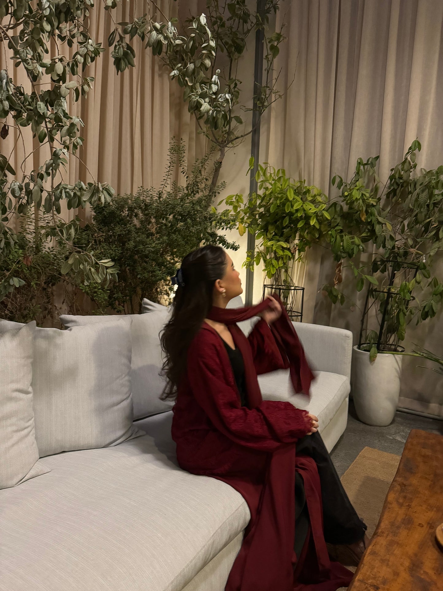 The maroon lace abaya